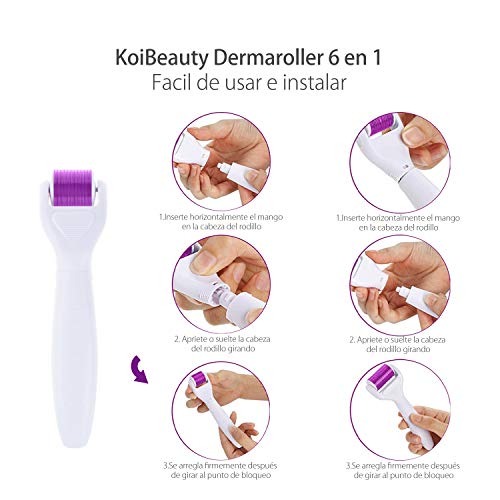 KoiBeauty Dermaroller Kit 6 en 1 Dermaroller 0.5mm 1mm 1.5mm 2mm Rodillo de microagujas Rodillo de microagujas Derma roller 1200, 720, 300 para el cuidado de la piel del cuerpo