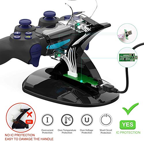 KONKY PS4 Cargador, Cargador Mandos PS4 Dualshock PS4 Estación de carga USB Base de carga para Sony Playstation 4/PS4/PS4 Pro/PS4 Slim Mando Inalámbrico Gamepad con Indicador del LED