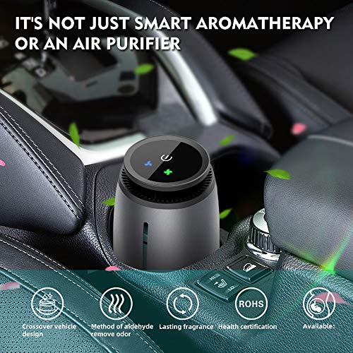 KOOMTOOM Ambientador Inteligente para Coche con Carga USB, Aroma de Perfume Incorporado, Funcionamiento con Arranque automático y Sistema de Coche (Gris Oscuro, océano)