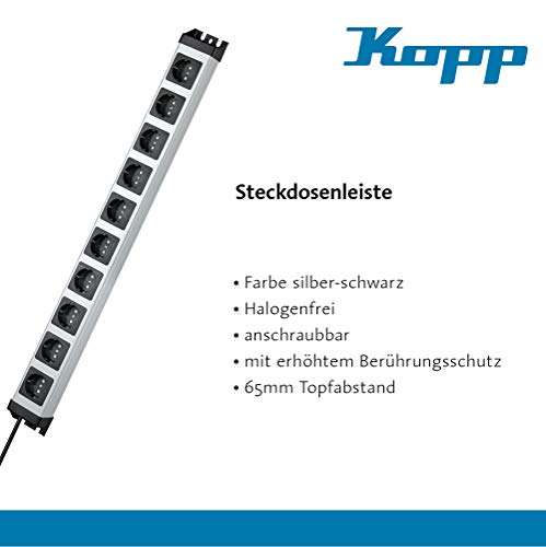 Kopp POWERversal Interior 10AC outlet(s) 1.4m Negro, Plata base múltiple - Bases múltiples (Interior, 1,4 m, 10 salidas AC, Tipo F, Negro, Plata, 16 A)