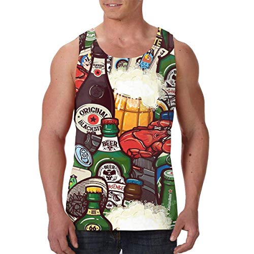 Ksiwre Camisetas de Tirantes,Men's Stringer Gym Tank Top Shirt Print Beer Bottle Men's Graphics Tees Sport Gym Shirt