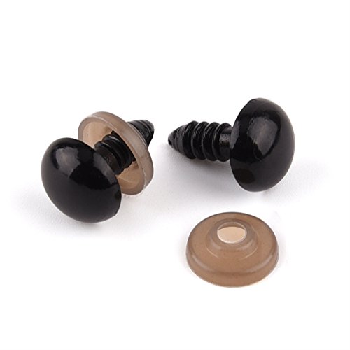 KUUQA 6-12mm 150 Piezas Vistoso Ojos de Seguridad Ojos de Plastic con Arandelas para Hacer Muñecas (Negro)