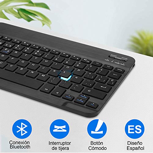 KVAGO Funda con Teclado para Samsung Galaxy Tab S6 Lite 10.4 Pulgadas 2020 SM-P610/ P615 Tablets,Diseño en Español Ñ con Teclado Bluetooth Inalámbrico,Carcasa con Auto-Sueño/Estela,Negro