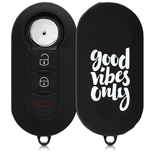 kwmobile Funda Compatible con Fiat Lancia Llave de Coche Plegable de 3 Botones - Carcasa Protectora Suave de Silicona - Good Vibes Only