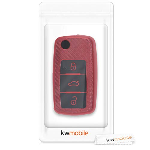 kwmobile Funda Compatible con VW Skoda Seat - Carcasa para Llave del Coche VW Skoda Seat Llave de Coche de 3 Botones - diseño Carbono