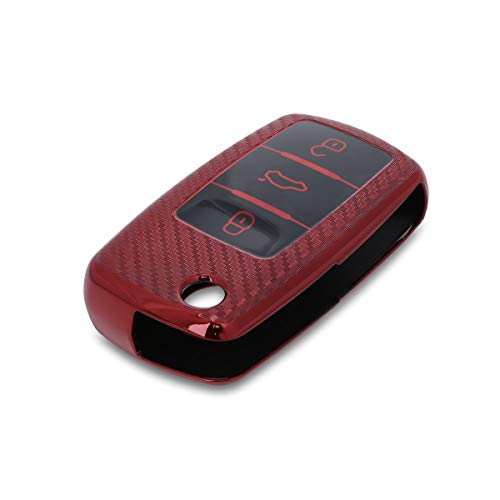 kwmobile Funda Compatible con VW Skoda Seat - Carcasa para Llave del Coche VW Skoda Seat Llave de Coche de 3 Botones - diseño Carbono