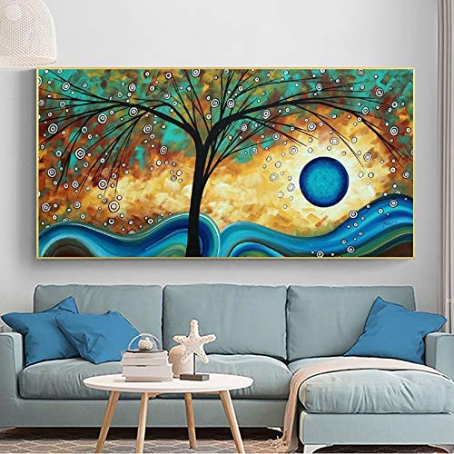 KWzEQ Abstract Tree Sunset Waves on Canvas Carteles Pintura al óleo Carteles e Impresiones Sala de Estar Arte Decorativo de la Pared,Pintura sin Marco,30X60cm