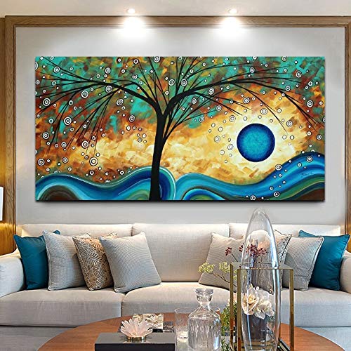 KWzEQ Abstract Tree Sunset Waves on Canvas Carteles Pintura al óleo Carteles e Impresiones Sala de Estar Arte Decorativo de la Pared,Pintura sin Marco,30X60cm