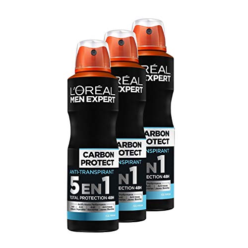 L 'Oréal Men Expert Carbon Protect Ice Fresh 5-en-1 Spray hombre – Juego de 3