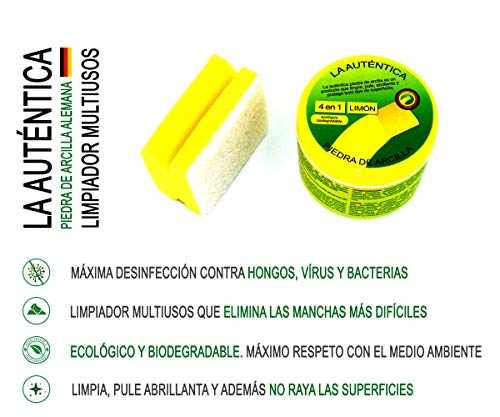 La Autentica Piedra de Arcilla Blanca Ecológica y Biodegradable 3 botes con 3 esponjas - 500 gr cada bote