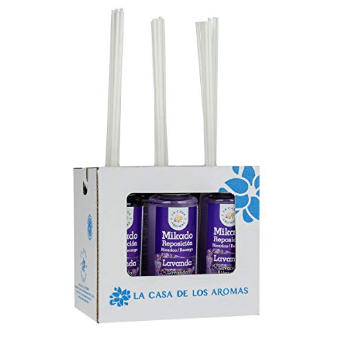 La Casa de los Aromas, Set de 6x100ml Ambientadores Mikado Lavanda para Reposición con Varillas, Difusor Líquido de Aroma Lavanda, Perfume Duradero para el Hogar, Baño, Casa