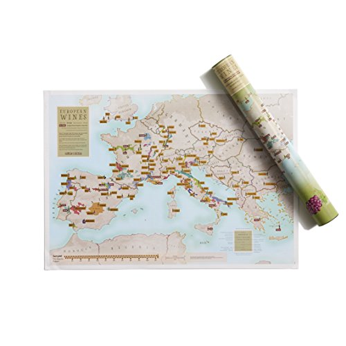 Lámina de vino europea Scratch Off – Mapas Internacionales – Póster de regalo para amantes del vino – Regiones + subregiones – tubo de regalo – tamaño a2 59,4 x 42 cm