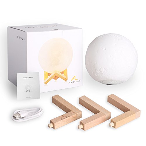 Lámpara de Luna en 3D, ALED LIGHT Luna con 15 cm de Diámetro Conexión USB Con 3 Colores a Elegir Luz de Ambiente Perfecta para Dormitorio Salón Café Bar