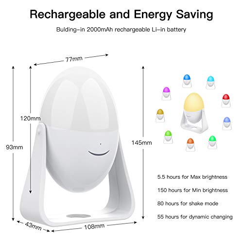 Lámpara de Nocturna LED Lámpara de Mesita de Noche Inteligente, Control Tactil, Regulable, USB Recargable, Portátil, Cambio de Color RGB para Niños, Habitación, Cámping - Uverbon