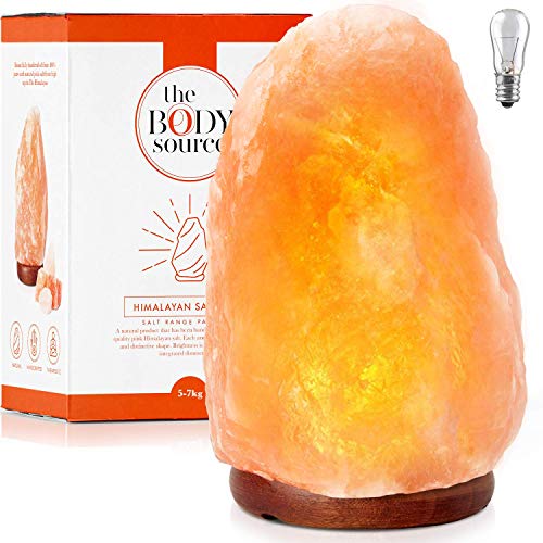 Lámpara de Sal del Himalaya (5-7 kg) con Regulador de Intensidad - Totalmente natural y hecha a mano con base de madera