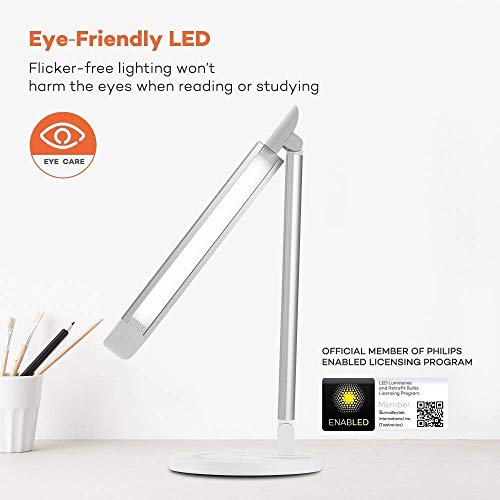 Lámpara Escritorio LED TaoTronics Flexo Escritorio 12W Regulable (Cuidado a Ojos, 7 Niveles de Brillo x 5 Modos, Puerto USB 5V/ 1A Función Memoria Control Táctil Ángulo Ajustable Bajo Consumo Energía)