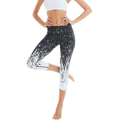 LANSKIRT_Pantalones Leggins Deporte Mujer Mujeres Verano Pantalones de Chándal de Cintura Alta Estampados Patrón Leggings de 3/4 de Yoga Correr