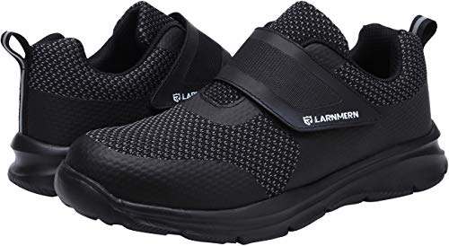 LARNMERN Zapatos de Seguridad Hombres LM180121 SBP Zapatillas de Trabajo con Punta de Acero Ultra Liviano Reflectivo Transpirable(46 EU,Triple Negro)