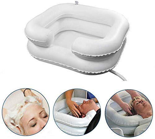 Lavamuba inflable portátil para cama y cama para ancianos, discapacitados, embarazadas, heridas, postradas en cama, minusválidos. Lavar el cabello en la cama y cuenco con tubo de drenaje para lavar