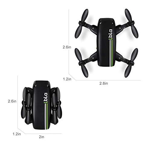 LBLA 1 RC Mini Drone Plegable Regalo para Niños/Adultos, Giroscopio de 6 Ejes con Control Remoto de Altitud Cuadricóptero HD WiFi Cámara FPV 2.4 GHz, 8 Minutos Tiempo de Vuelo, Negro