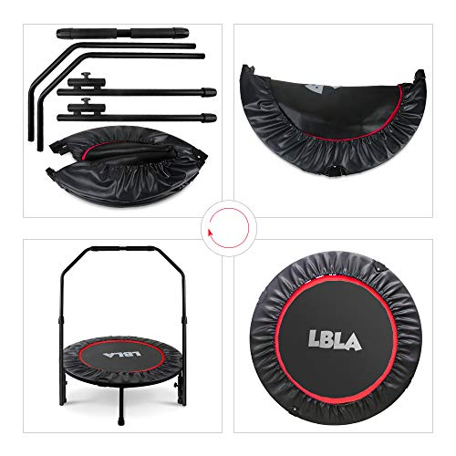 LBLA Trampolín Fitness Plegable 96 cm con Apoyabrazos Ajustables Trampolín para Niños Adultos Gimnasio Interior Equipamiento Deportivo Peso máximo 120 kg/260 lbs