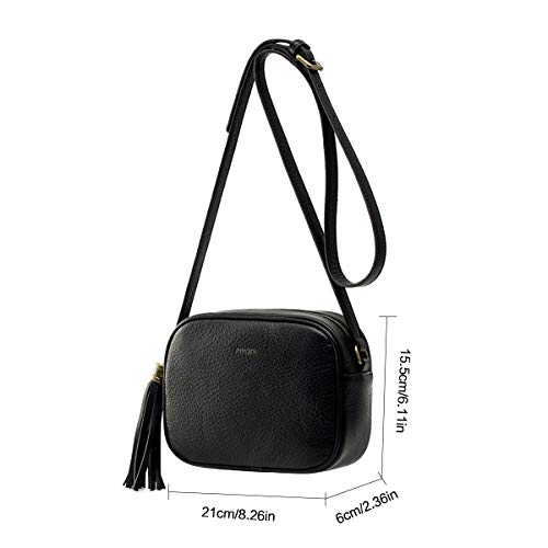 Leathario Bolsos Hombro Bandolera Cuero Pequeño Vintage para Mujer Bolsa Moda Shoppers de Mano Totes Escolar Crossbody Negro