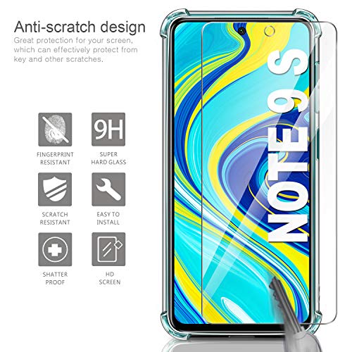 Leathlux Funda Xiaomi Redmi Note 9S + 2 Pack Cristal Templado Protector de Pantalla, Ultra Fina Silicona Transparente TPU Carcasa Anti-Choque Anti-arañazos Carcasa Xiaomi Redmi Note 9S / 9 Pro 6.67"