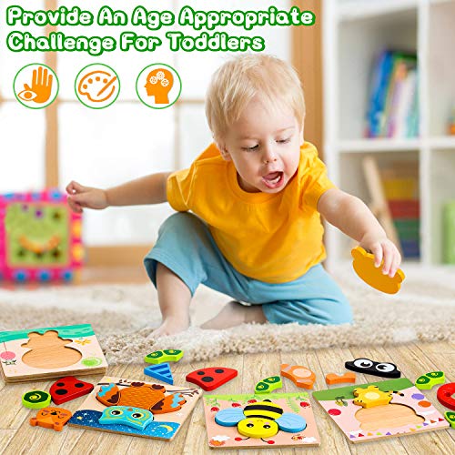 lenbest 6 Piezas Puzzles de Madera de Animales, Puzzles Infantiles, Rompecabezas de Animales para Niños Niñas, Juguetes Montessori Educativos para Bebé de 1,2,3 años