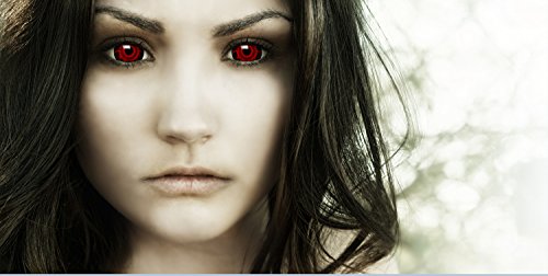 Lentillas de color "Mini Sclera Cataclysm" + cápsulas de sangre artificial + recipiente de FXContacs en blanco, blandas, sin dioptrías pack de 2 unidades - cómodas y perfectas para Halloween, Carnaval, sin corregir