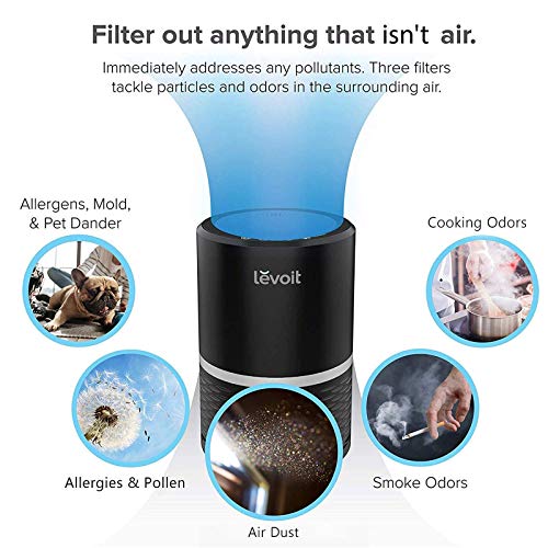 Levoit Purificador de Aire para Hogar con Filtro HEPA y Carbón Activado, Libre de Ozono, 3 Velocidades, Luz Nocturna, Capturar Alergias, Polen, Humo, Olor y Caspas de Mascota, Hasta 20 m², LV-H132