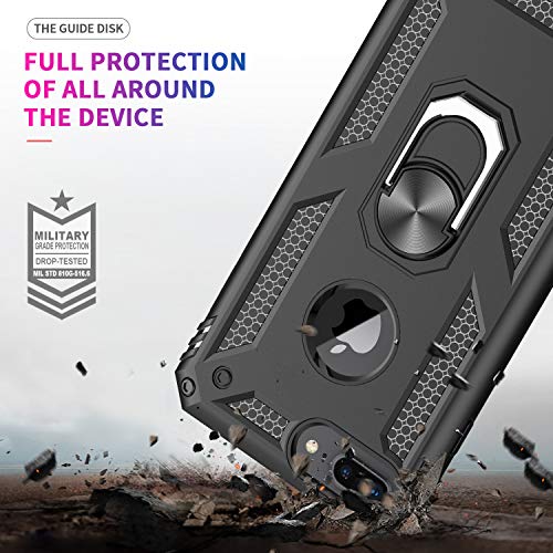 LeYi Funda iPhone 6 Plus / 7 Plus / 8 Plus Armor Carcasa con 360 Anillo iman Soporte Hard PC y Silicona TPU Bumper antigolpes Case para movil iPhone 7/8 Plus con HD Protector de Pantalla,Negro