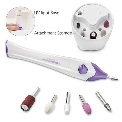 Lima de Uñas Electrica, TOUCHBeauty Kit Manicura Eléctrico, Set de Manicura y Pedicura Eléctrico con 5 accesorios para el cuidado de las uñas, Sistema de pulido para las uñas con luz UV AG-1335P