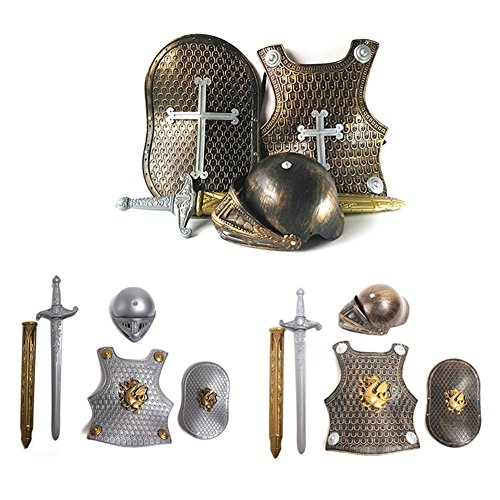 lingzhuo-shop Traje de Armadura de Juguete para niños Casco de 4 Piezas Espada Escudo Armadura Carnaval de Halloween Fiesta de Navidad de Pascua Disfraz de Regalo Jugar