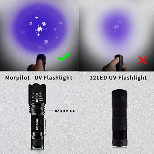 Linterna Táctica y UV 2 en 1, Linterna LED 500LM, Linterna Militar, Luz UV con 4 Modos, Zoom IN/OUT, 395nm, Aluminio, Anti-caída, Impermeable IPX4, 3 Baterías Incluidas