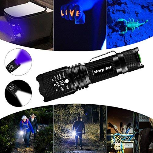 Linterna Táctica y UV 2 en 1, Linterna LED 500LM, Linterna Militar, Luz UV con 4 Modos, Zoom IN/OUT, 395nm, Aluminio, Anti-caída, Impermeable IPX4, 3 Baterías Incluidas