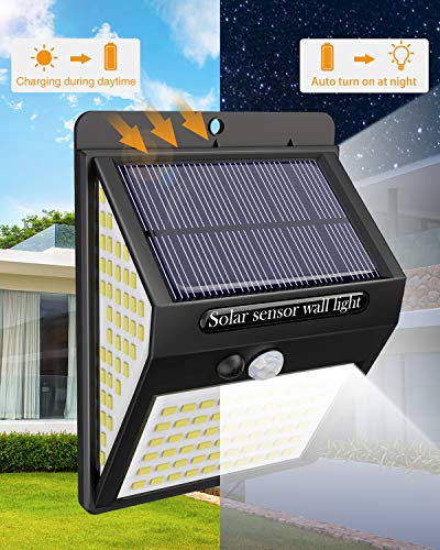 Litogo Luz Solar Exterior 140 LED【4 Pack / 3 Modos】con Sensor de Movimiento, Luces LED Solares Exteriores 270º lluminación Focos Solares Exterior Impermeable Aplique Lampara Solar para Exterior Jardin