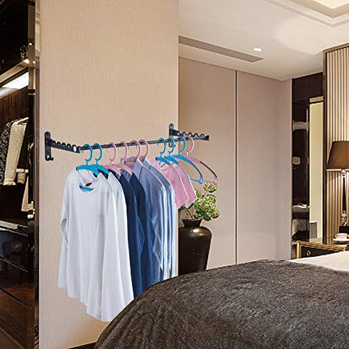 LIVEHITOP Secadora de Ropa Montada Pared, Rack de Lavandería Plegable Accesorios Barra Gancho para Baño, Dormitorio, Hotel (Negro, 2)