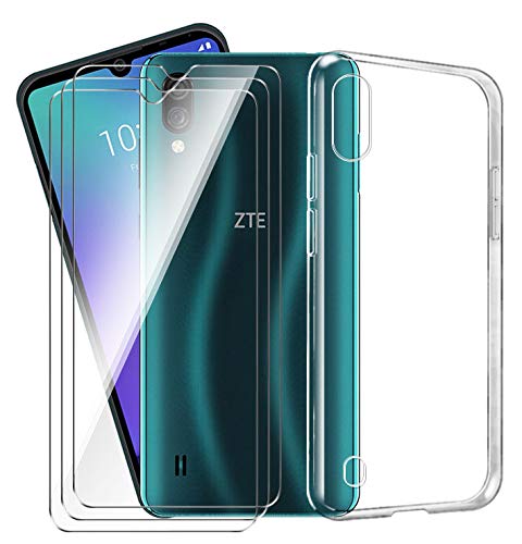 LJSM Funda para ZTE Blade A5 2020 + [3 Piezas] Protector de Pantalla Templado Film Película Protectora - Transparente Carcasa Silicona TPU Suave Caso Case para ZTE Blade A5 2020 (6.09") Clear