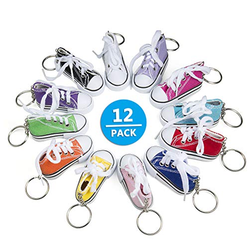 Llavero Zapatilla de Deporte, Comius 12 Pcs Mini Llaveros Estilo Tipo Converse, Llaveros de Lona para Comuniones y Cumpleaños Infantiles, Juveniles y Niños