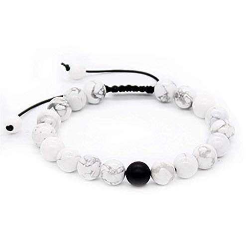 LLXXYY Pulsera Mujer,Pulsera con Cuentas para Las Mujeres Moda Natural Energía Blanca Turquesa Negro Cuentas Elastic Line Stretch Hecho A Mano Pulsera para Señoras Hombres Pareja Encanto Joyería