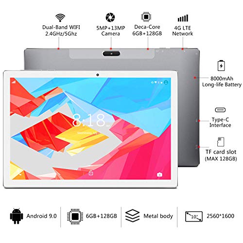 LNMBBS X30 Tablet 10.1 Pulgadas, 6GB de RAM y 128GB Memoria Tableta 10 Núcleos Procesador Android 9.0 Tablet 8000mAh Batería y 2560*1600 FHD IPS, Doble 4G y Doble Banda WiFi, Tipo C (Gris)