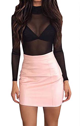 Loalirando Crop Top Sexy Mujer Manga Larga Top Corto Transparente Slim Chic Clubwear Casual Noche (Negro,S)