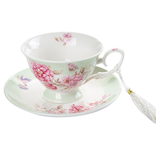 London Boutique Juego de 4 Tazas de té y platillo de Porcelana Estilo Shabby Chic, Vintage, Caja de Regalo (1 Juego de 4)