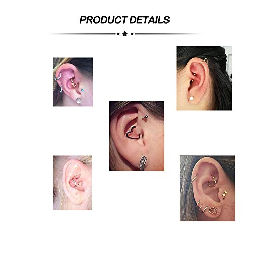 Longita Daith Rook Snug Tragus Piercing Pendientes Acero Quirúrgico Corazón Luna Círculo Forma Anillos Oreja Cartílago Joyas para el Cuerpo 6 Piezas Plata