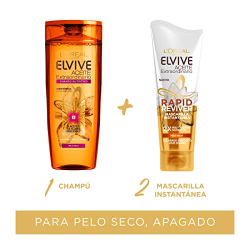 L'Oreal Paris Elvive Aceite Extraordinario Rapid Reviver Mascarilla Instantánea Nutritiva, para pelo seco - pack de 3 x 180 ml