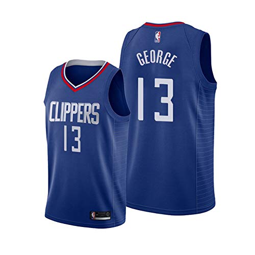 Los Angeles Clippers Paul George 13# Camisetas de Baloncesto para jóvenes universitarios Corriendo Jugando Baloncesto Camiseta Deportiva sin Mangas con Cuello en V Bordado, Neutral-Blue-L