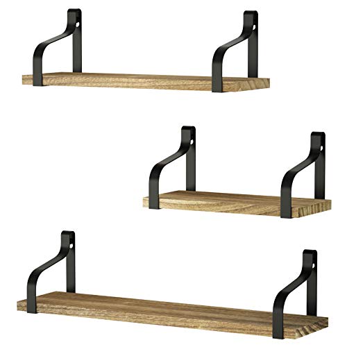 Love-KANKEI® Estantes de Pared Juego de 3 Estantes Flotante Madera y Hierro Carga Máxima 20 Kg para Sala de Estar Oficina de Oficina Cuarto de baño o Cocina