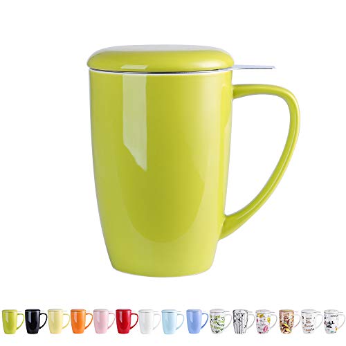 LOVECASA Tazas de Té con Tapa y Filtro Acero inoxidable 450 ML, Tisana de Porcelana Verde