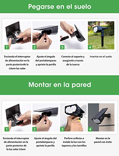 Luces Solares Led Exterior Jardin Impermeable IP67 focos solares exterior 12 LED Inalámbrico 2 en 1 Lamparas Solares para Piscina Cesped Jardín Patio Jardín Calzada Porche Pasarela(4 Paquetes)