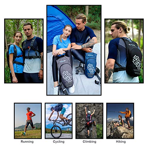 LUROON Mochila de Hidratación con 2L Bolsa de Agua sin BPA, Ligero Portátil Mochila de Correr para Hacer Ejercicio, Escalar, Acampar, Esquiar, Bicicleta, Trekking para Hombres Mujeres (Gris)